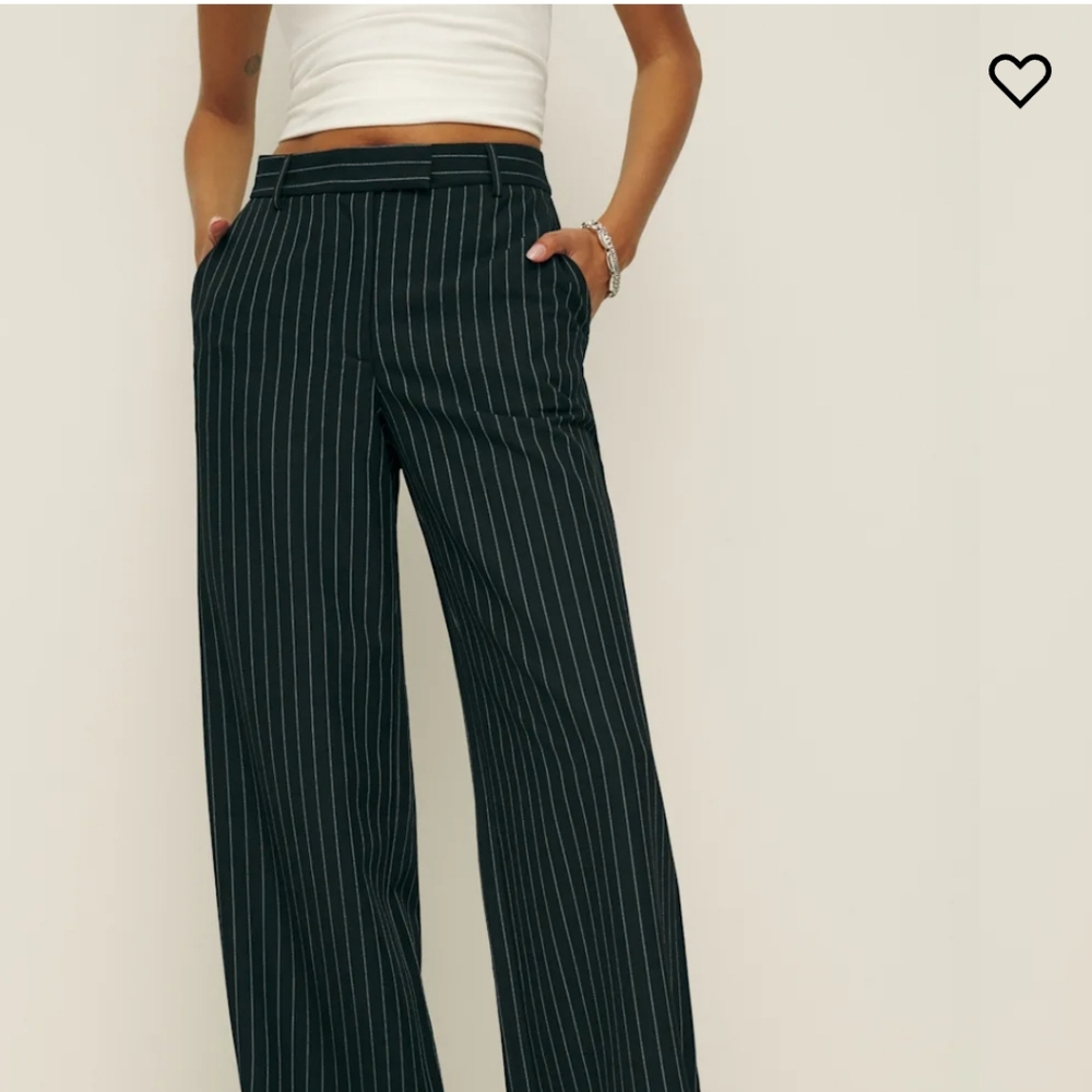 NWT Reformation Carter Mid-Rise Pants in Black Stripe Capsule Office Sz 8 - Picture 3 of 11